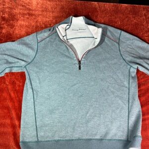 Tommy Bahama Light Blue Heather reversible Quarter-Zip Sweater